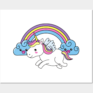 Unicorn baby across the Rainbow Posters and Art